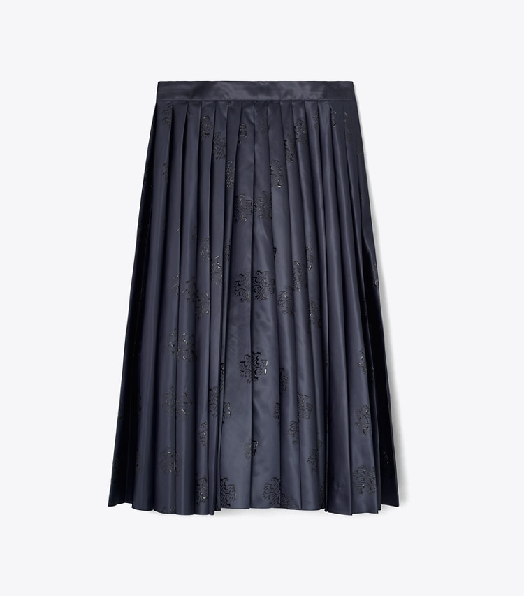 Tory Burch designer ボトムス Tモノグラム ナイロン プリーツスカート in Medium Navy front