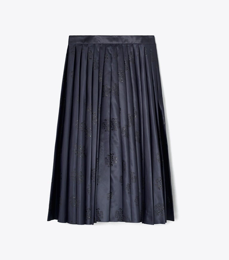 Tory Burch designer ボトムス Tモノグラム ナイロン プリーツスカート in Medium Navy front