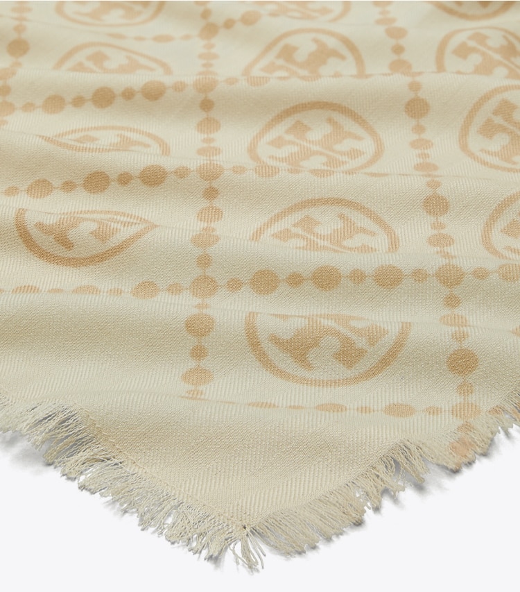 Tory Burch designer scarves T Monogram Oblong Scarf in Neutral detail