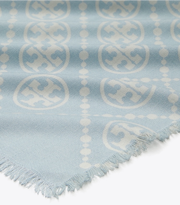 Tory Burch designer スカーフ Tモノグラム オブロングスカーフ in Blue ディテール