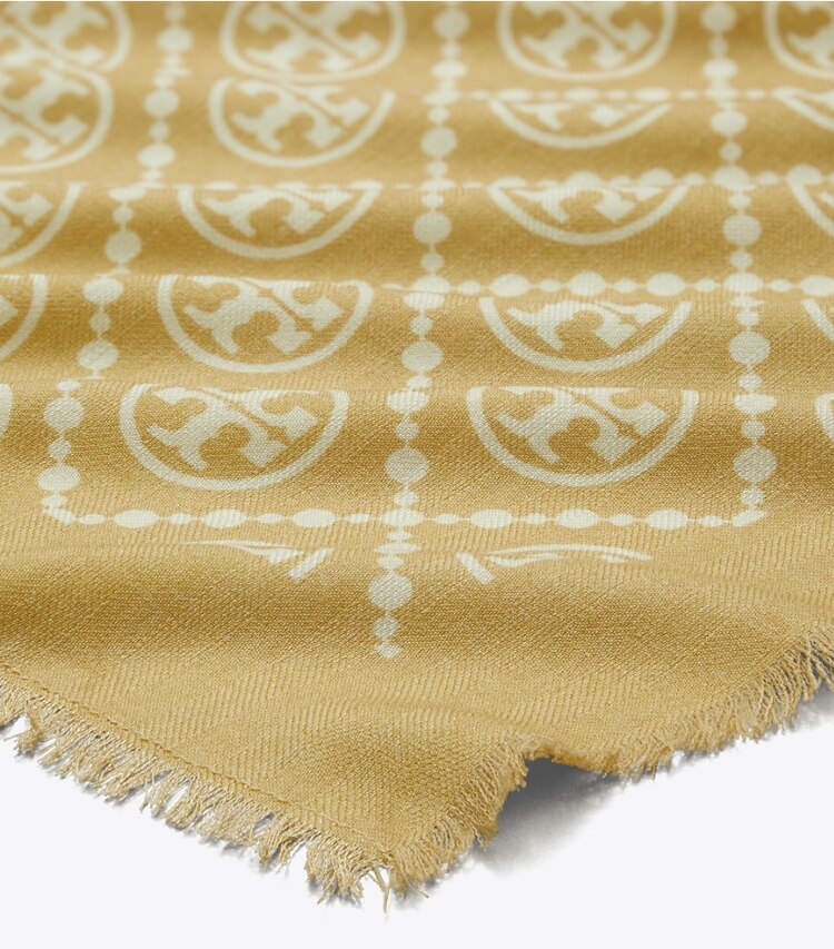 Tory Burch designer scarves T Monogram Oblong Scarf in Tan detail