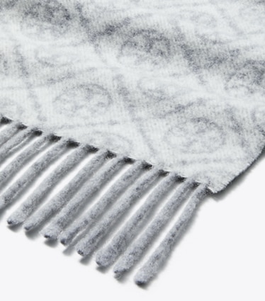 Tory Burch designer scarves T Monogram Oblong Scarf in Gray detail
