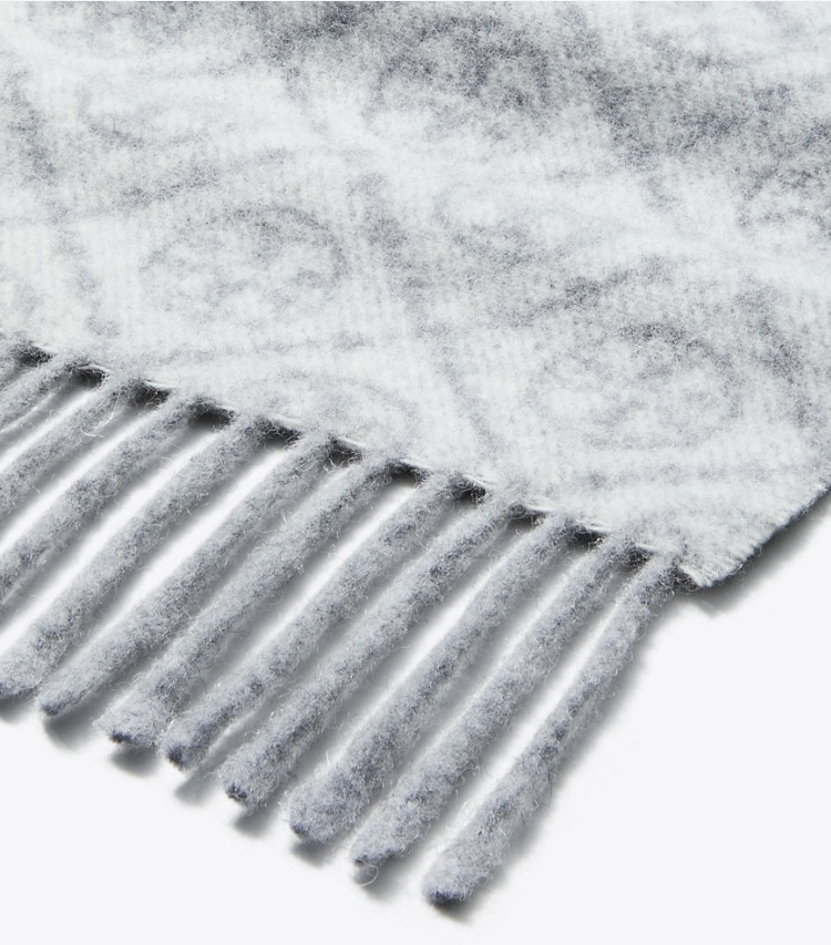 Tory Burch designer scarves T Monogram Oblong Scarf in Gray detail