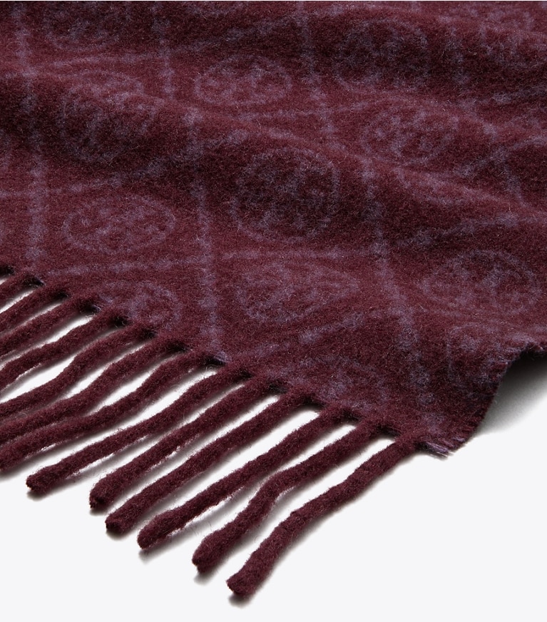 Tory Burch designer scarves T Monogram Oblong Scarf in Chocolate overhead