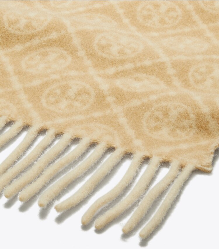 Tory Burch designer scarves T Monogram Oblong Scarf in Cream detail