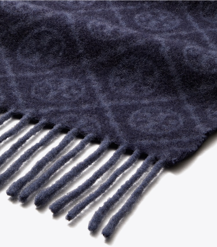Tory Burch designer scarves T Monogram Oblong Scarf in Tory Navy detail