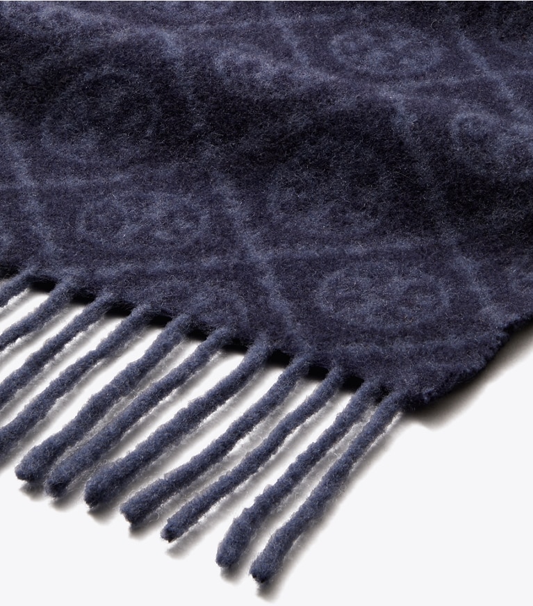 Tory Burch designer scarves T Monogram Oblong Scarf in Tory Navy overhead