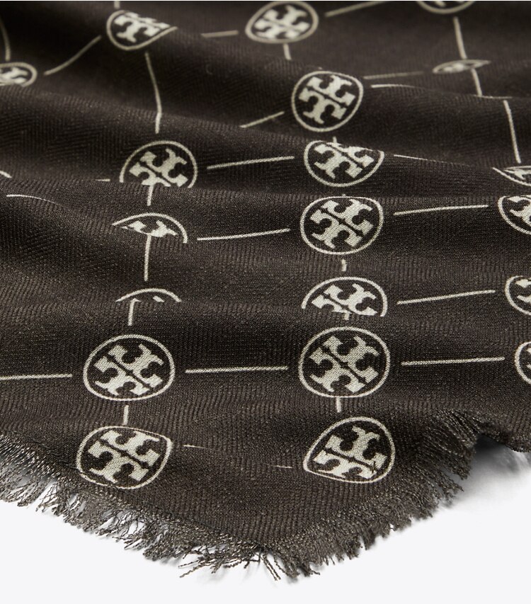 Tory Burch designer scarves T Monogram Oblong Scarf in Brown detail