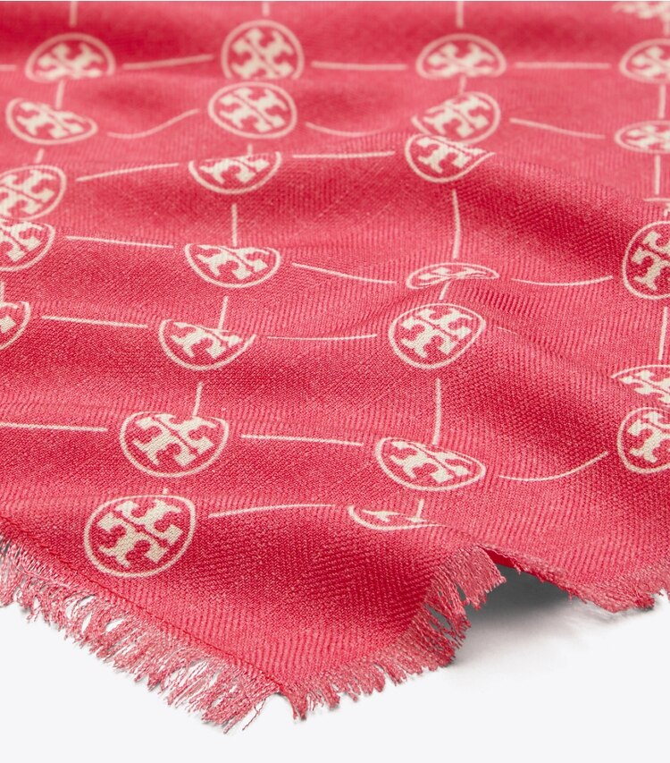 Tory Burch designer scarves T Monogram Oblong Scarf in Pink detail