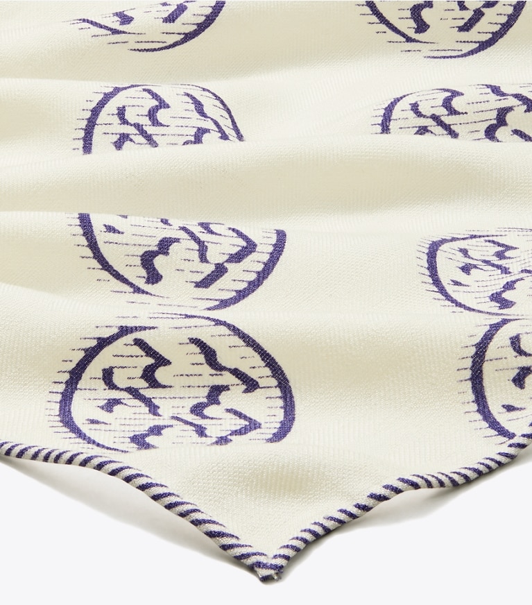 Tory Burch designer scarves T Monogram Oblong Scarf in Ballpoint Blue overhead