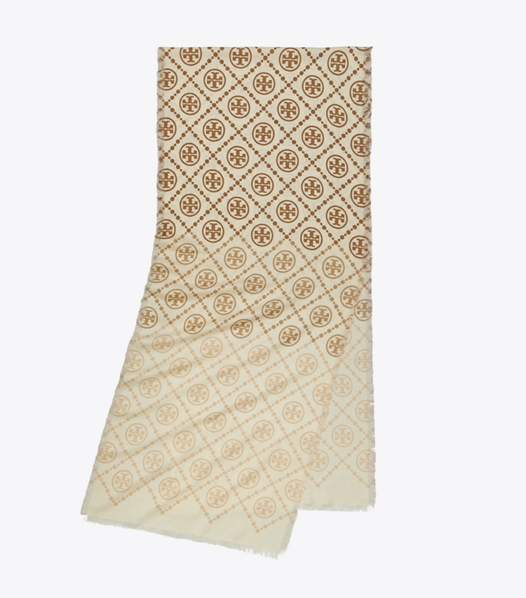 Tory Burch designer scarves T Monogram Oblong Scarf in Neutral folded