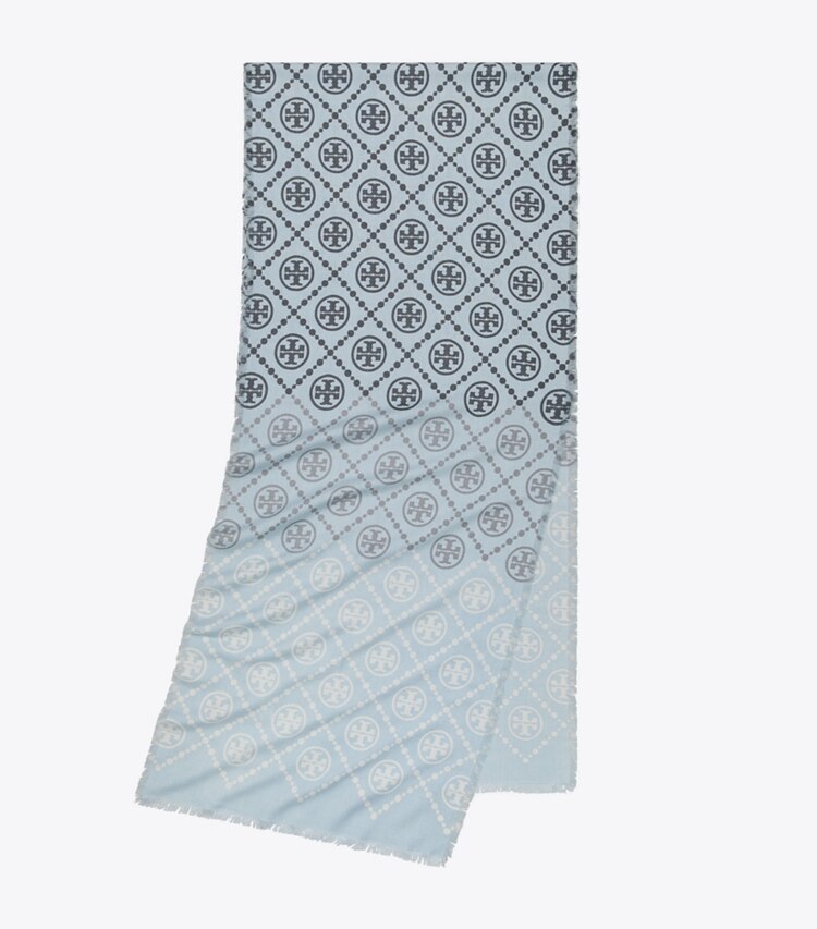 Tory Burch designer スカーフ Tモノグラム オブロングスカーフ in Blue folded