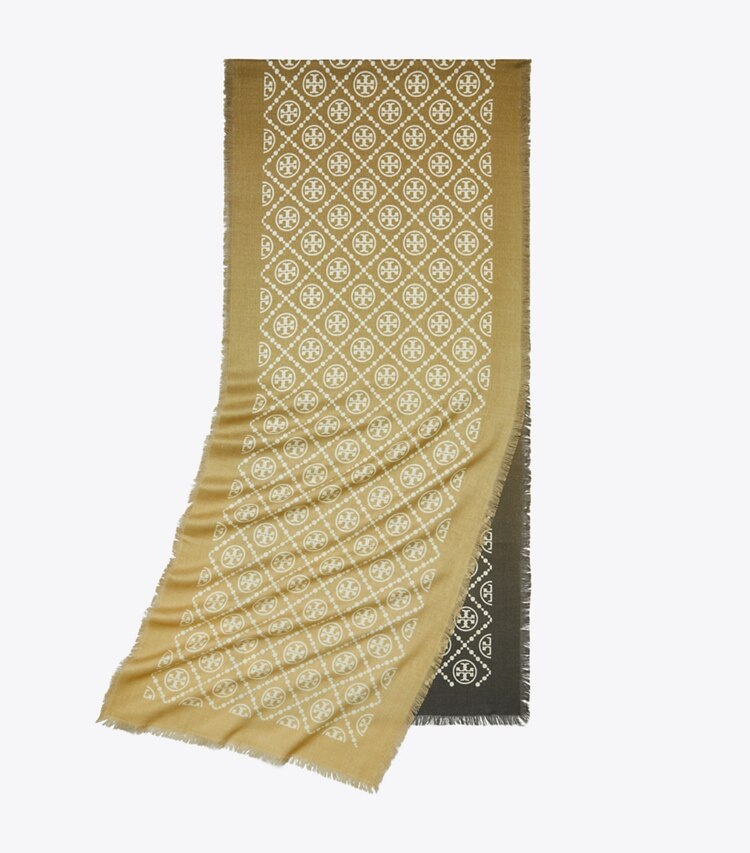 Tory Burch designer scarves T Monogram Oblong Scarf in Tan folded