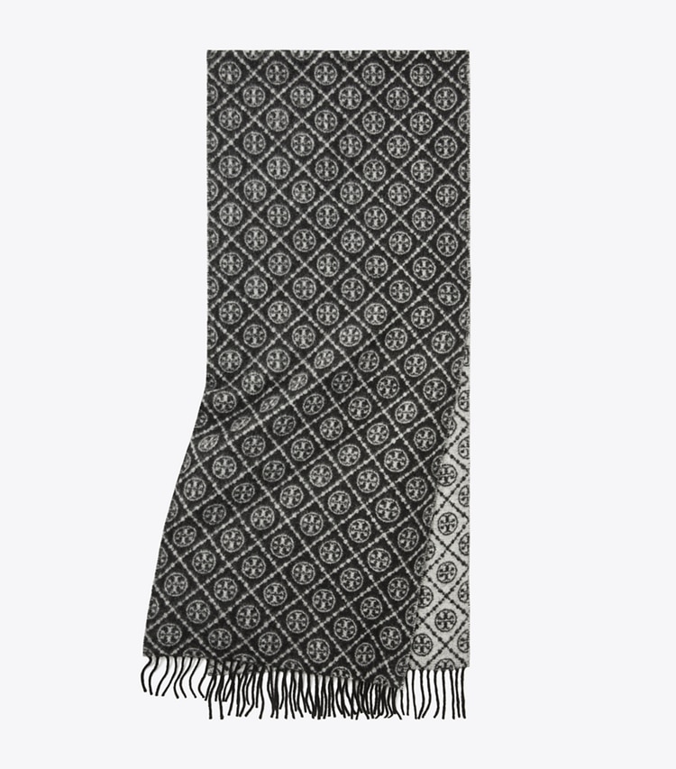 Tory Burch designer scarves T Monogram Oblong Scarf in Black folded