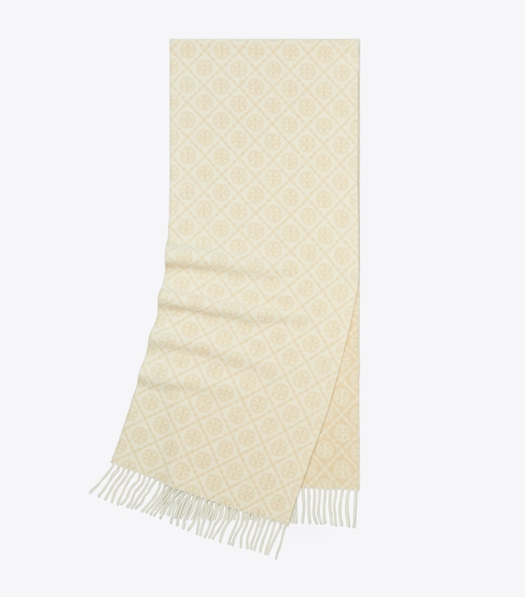 Tory Burch designer scarves T Monogram Oblong Scarf in Ivory folded