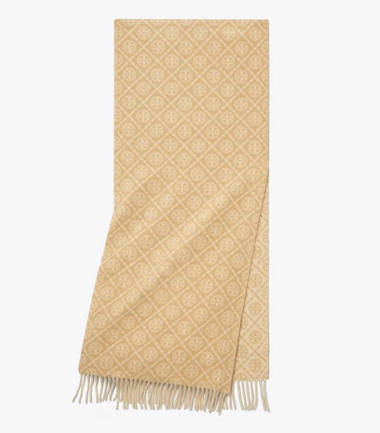 Tory Burch designer scarves T Monogram Oblong Scarf in Cream overhead