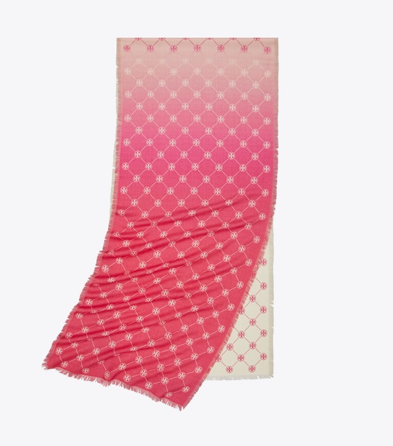 Tory Burch designer scarves T Monogram Oblong Scarf in Pink folded