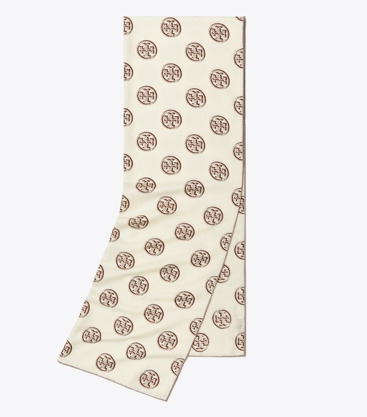 Tory Burch designer scarves T Monogram Oblong Scarf in Chocolate folded