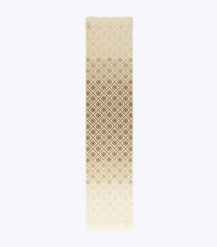 Tory Burch designer scarves T Monogram Oblong Scarf in Neutral overhead