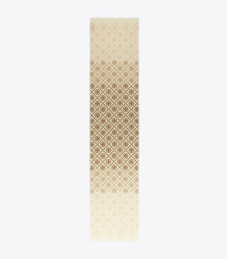 Tory Burch designer scarves T Monogram Oblong Scarf in Neutral overhead