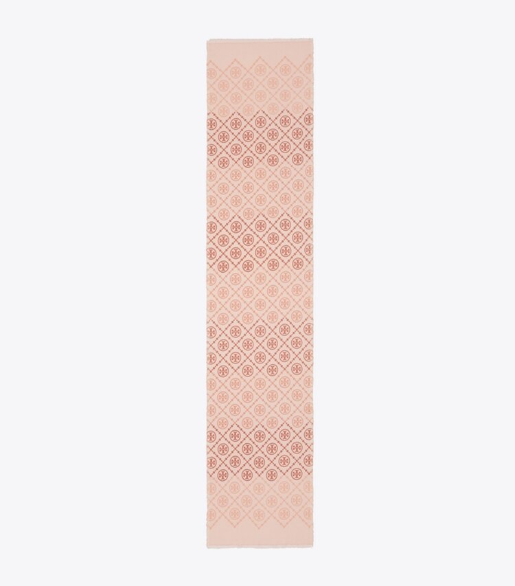 Tory Burch designer scarves T Monogram Oblong Scarf in Pink overhead