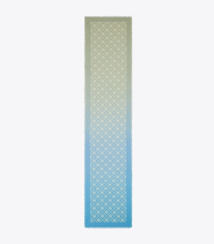 Tory Burch designer scarves T Monogram Oblong Scarf in Blue overhead