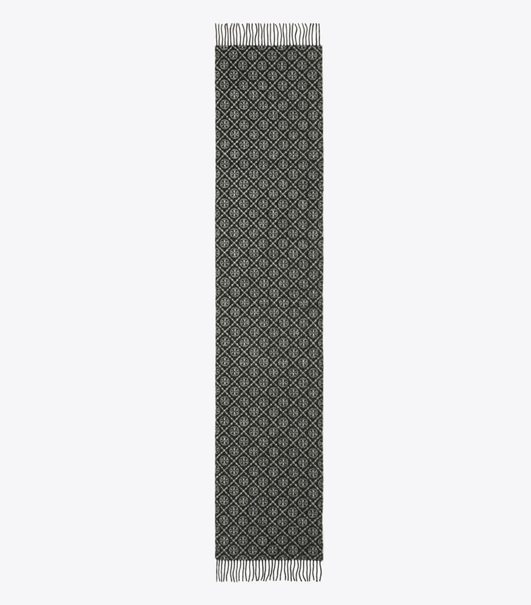 Tory Burch designer scarves T Monogram Oblong Scarf in Black overhead
