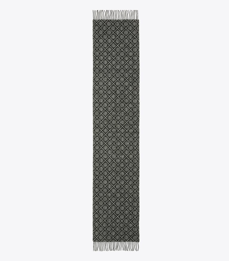 Tory Burch designer scarves T Monogram Oblong Scarf in Black overhead