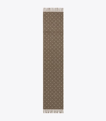 Tory Burch designer scarves T Monogram Oblong Scarf in T Monogram Oblong Scarf Brown Ivory overhead