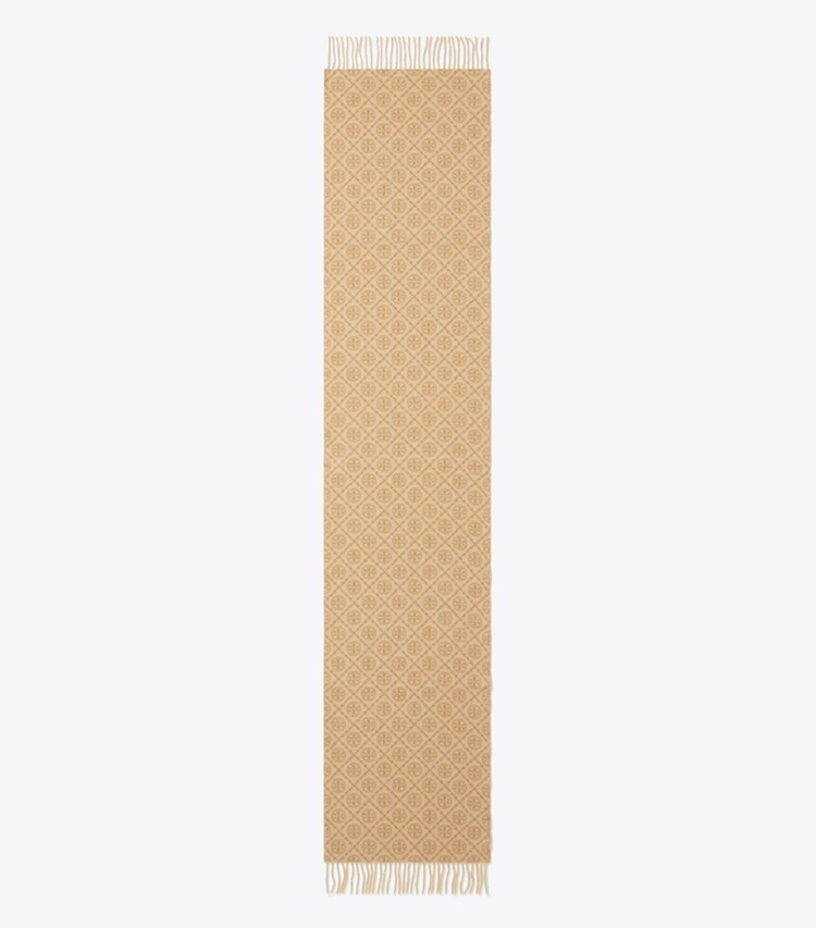 Tory Burch designer scarves T Monogram Oblong Scarf in Camel overhead
