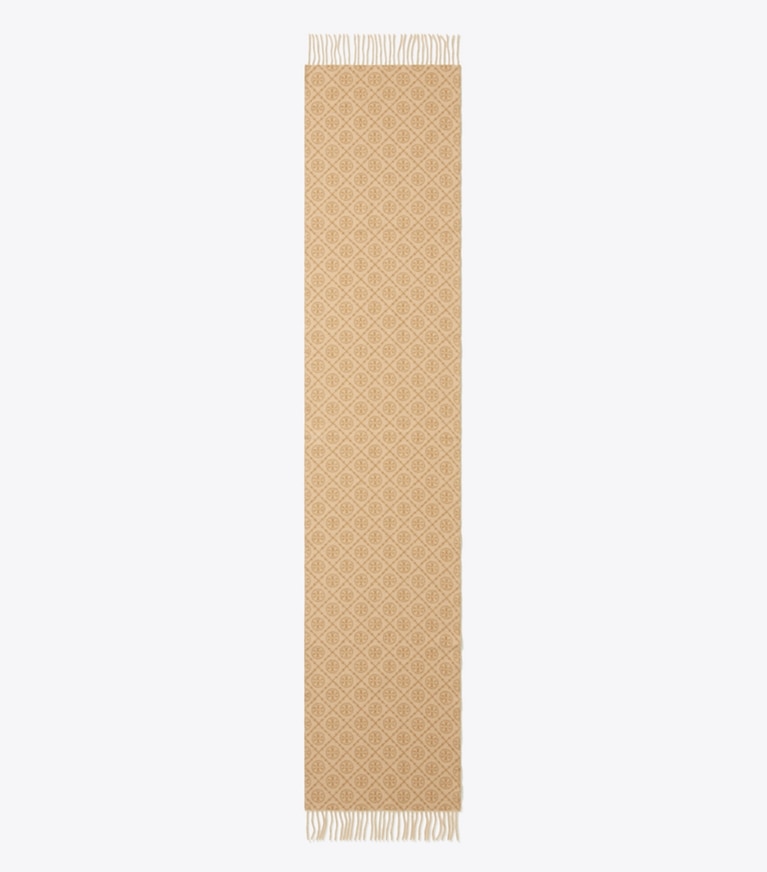 Tory Burch designer scarves T Monogram Oblong Scarf in Camel overhead