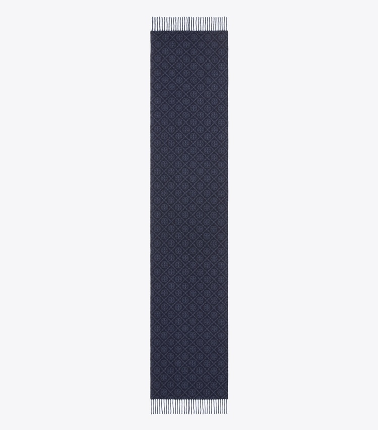 Tory Burch designer scarves T Monogram Oblong Scarf in Tory Navy overhead