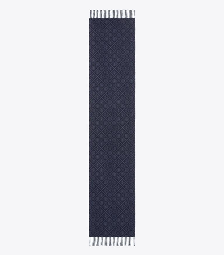 Tory Burch designer scarves T Monogram Oblong Scarf in Tory Navy overhead