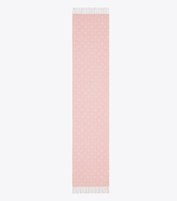 Tory Burch designer scarves T Monogram Oblong Scarf in Pink overhead