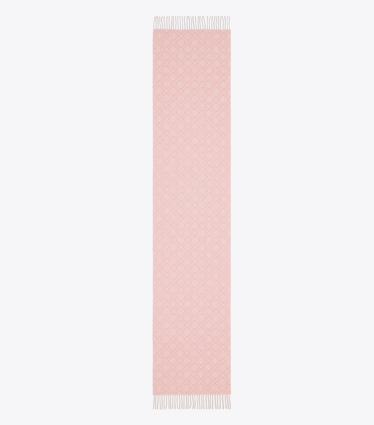 Tory Burch designer scarves T Monogram Oblong Scarf in Pink overhead