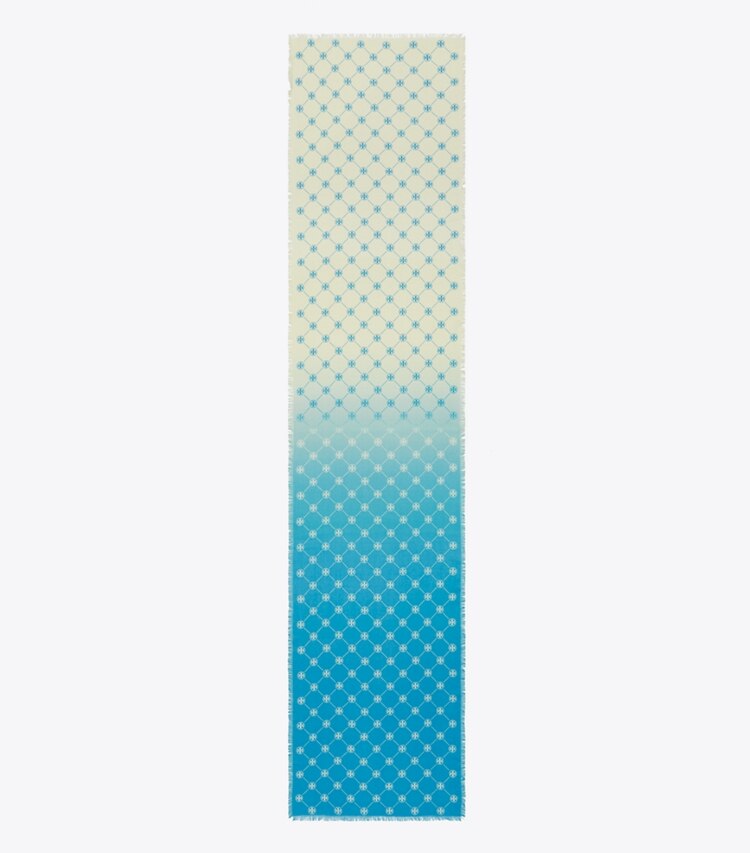 Tory Burch designer scarves T Monogram Oblong Scarf in Blue overhead