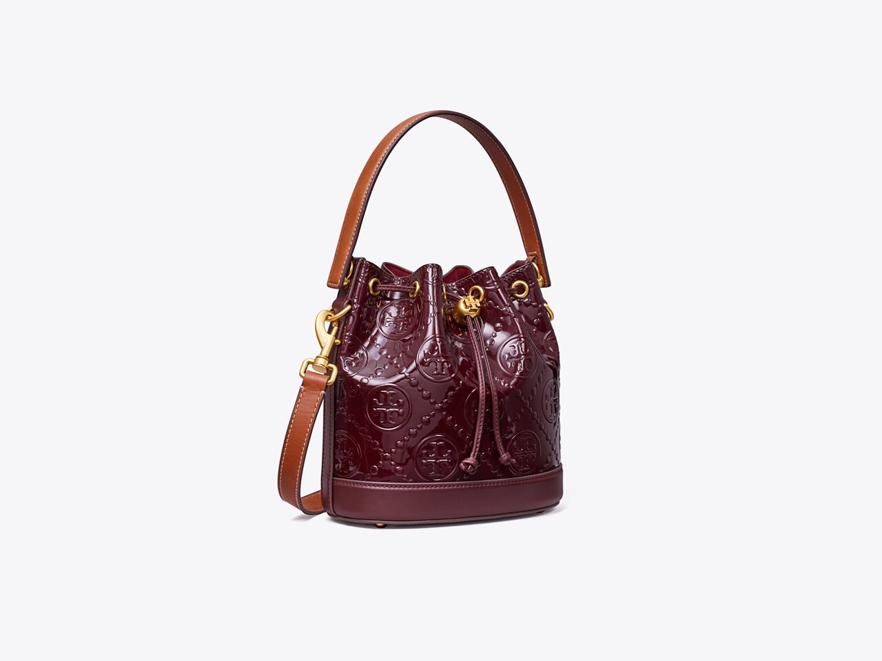 Tory Burch T Monogram Patent Embossed Bucket Bag