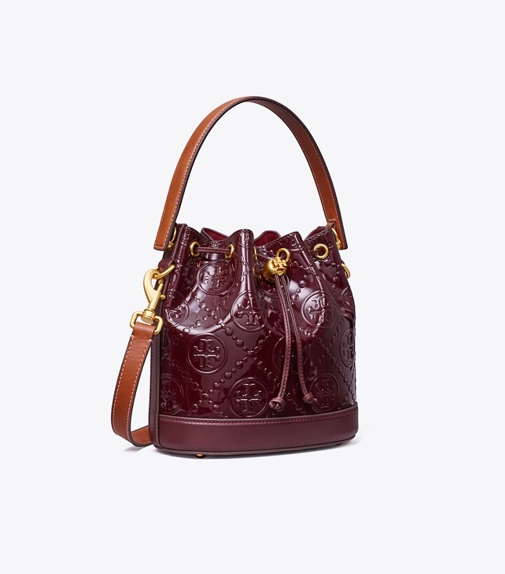 T Monogram Patent Embossed Bucket Bag: Women's Handbags, Crossbody Bags