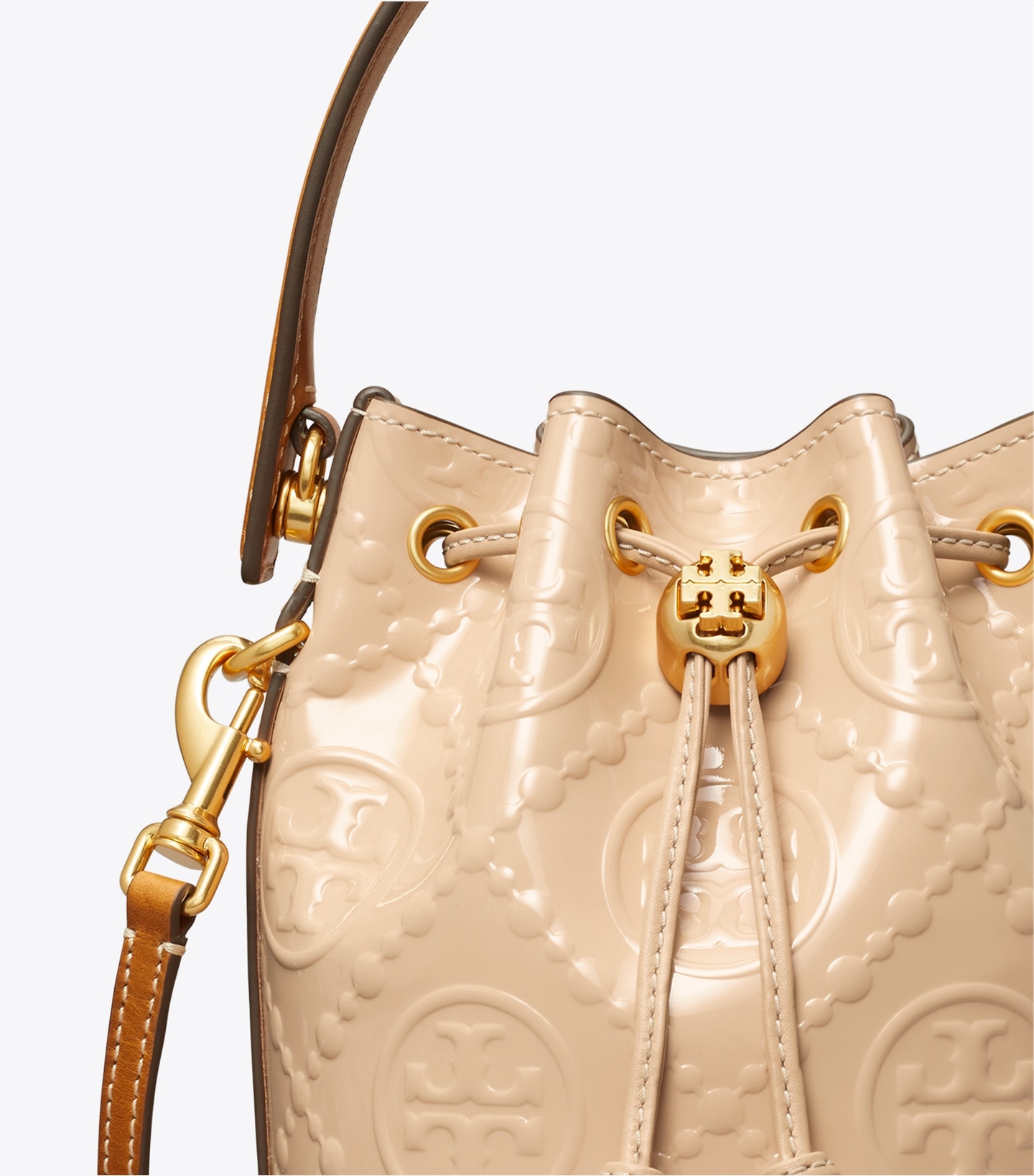 T Monogram Patent Embossed Mini Bucket Bag