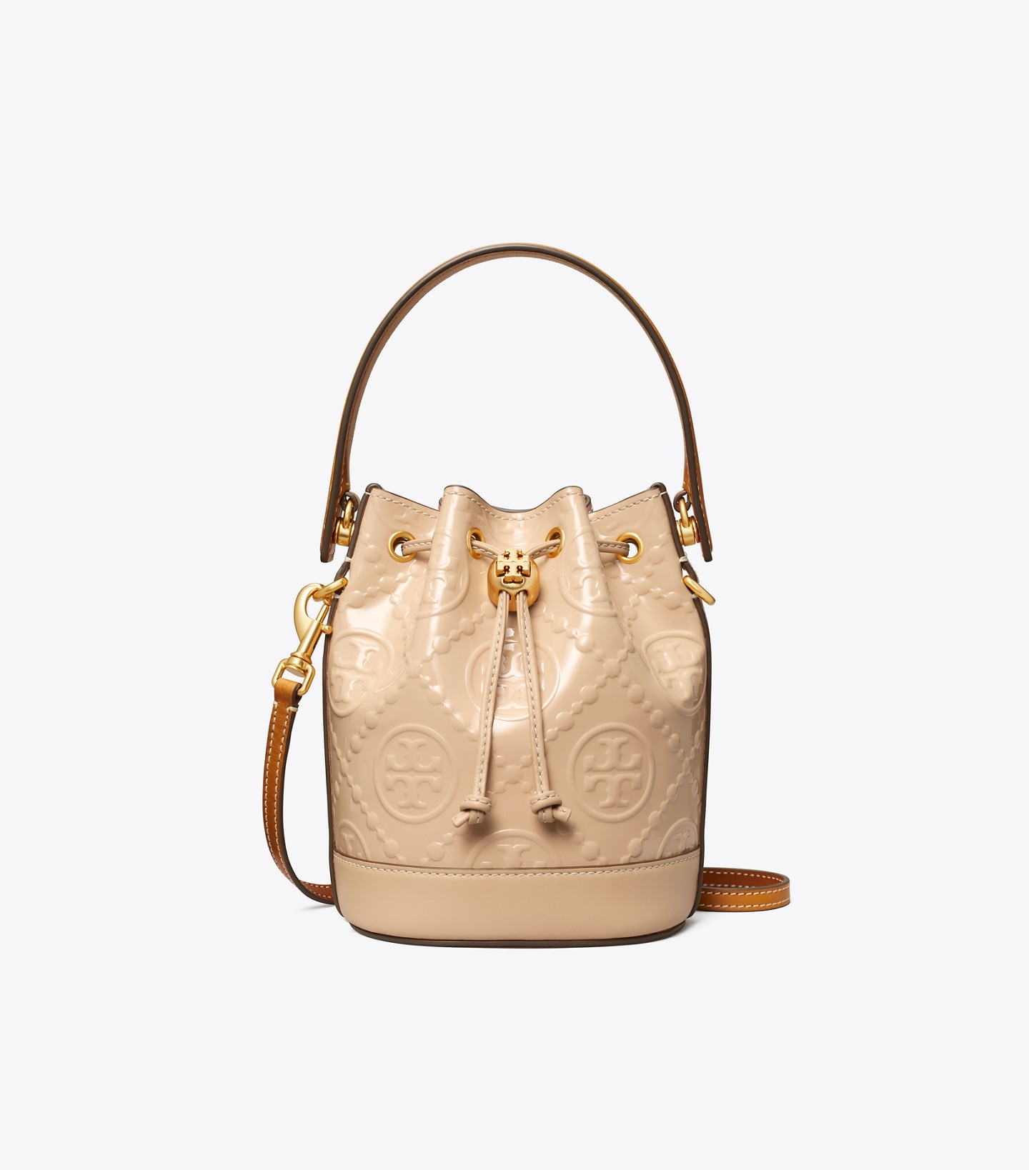 T Monogram Patent Embossed Mini Bucket Bag