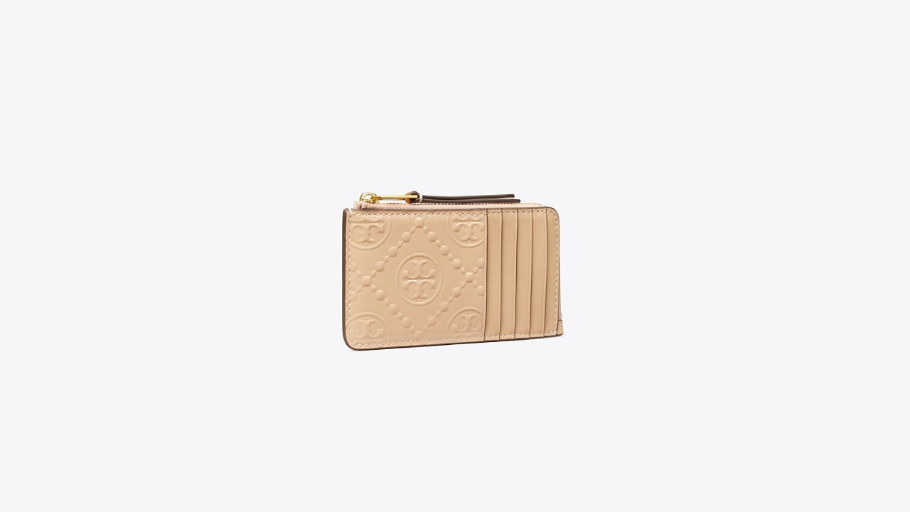 T Monogram Patent Embossed Zip Card Case: Women's Designer 