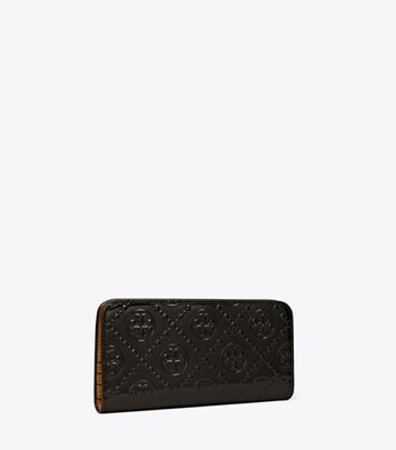 Tory Burch Women's T Monogram Zip Slim Wallet in Black, One Size