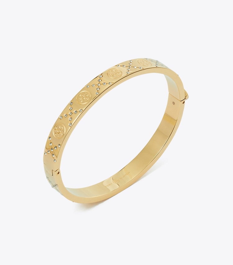 Tory Burch designer bracelets T Monogram Pavé Hinge Bracelet in Tory Gold / Crystal detail