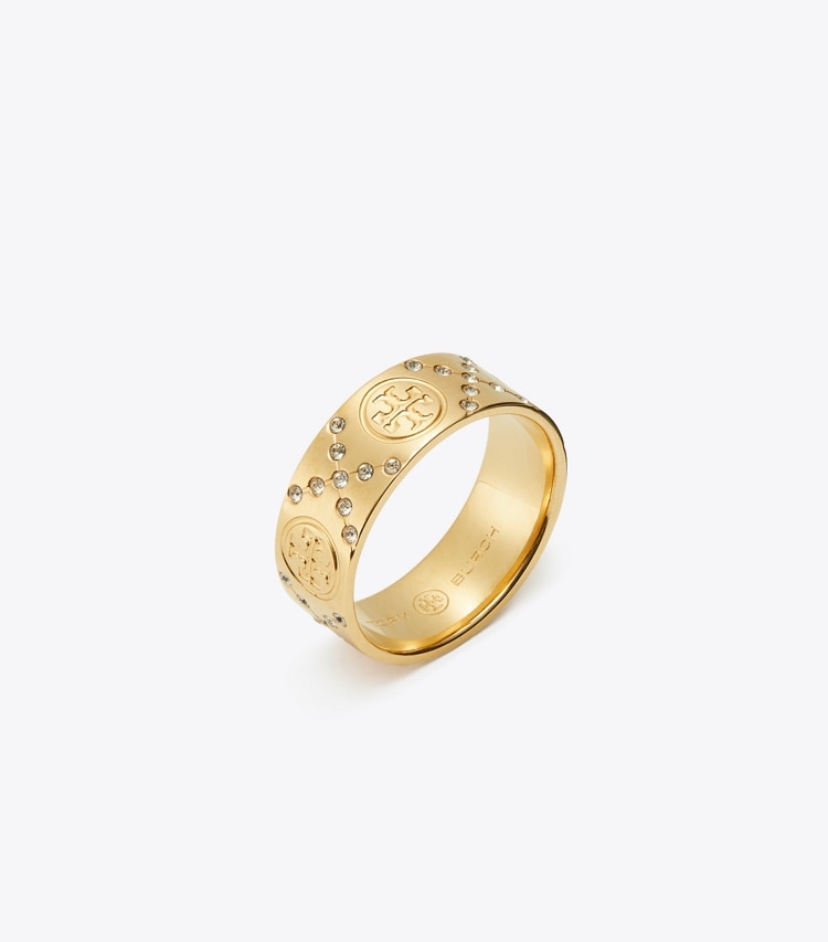 Tory Burch designer rings T Monogram Pavé Ring in Tory Gold / Crystal angle
