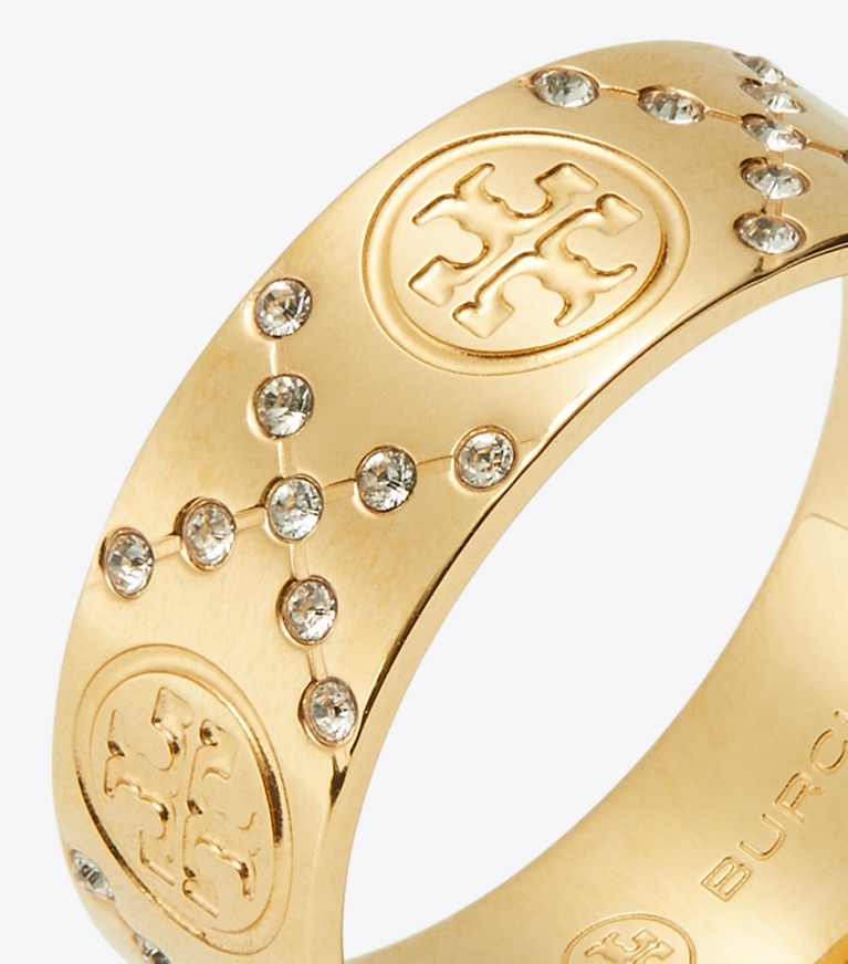 Tory Burch designer rings T Monogram Pavé Ring in Tory Gold / Crystal angle