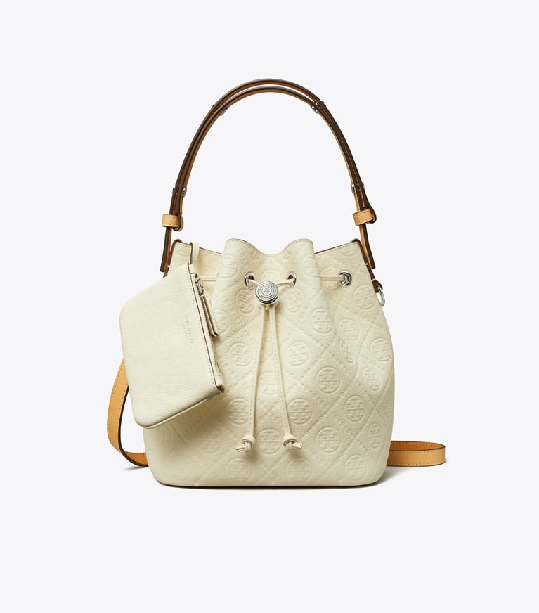 Tory Burch designer クロスボディバッグ Tモノグラム ペブル バケットバッグ in Warm White additional
