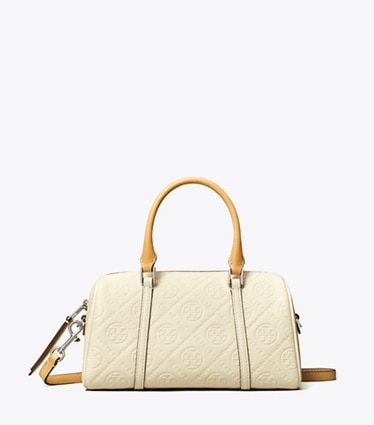 Tory Burch designer クロスボディバッグ Tモノグラム ペブル プチバレルバッグ in Warm White front