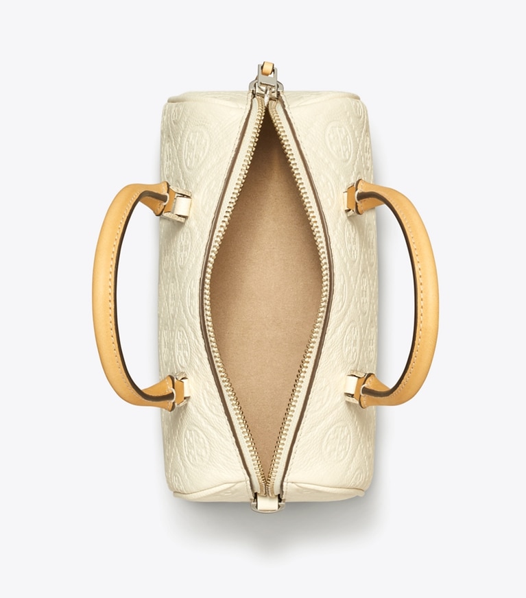 Tory Burch designer クロスボディバッグ Tモノグラム ペブル プチバレルバッグ in Warm White angle