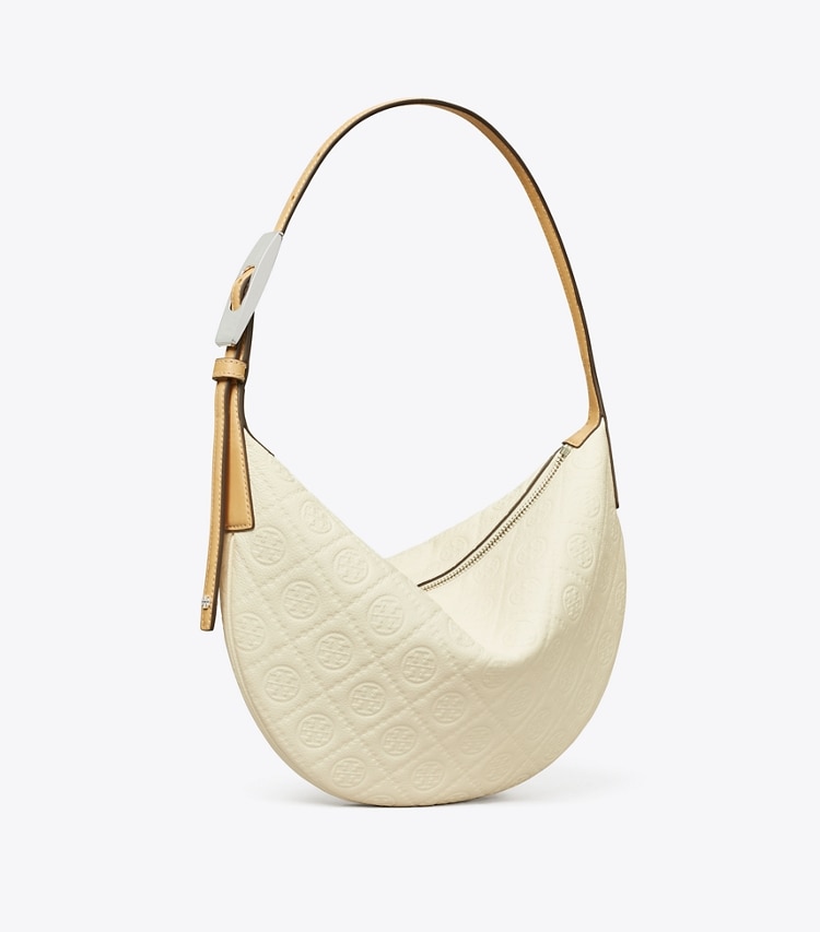 Tory Burch designer shoulder bags T Monogram Pebble Small Balloon Bag in Warm White angle