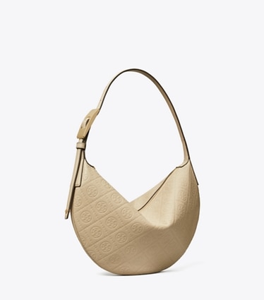 Tory Burch designer ショルダーバッグ Tモノグラム ペブルド スモール バルーンバッグ in Fresh Clay angle